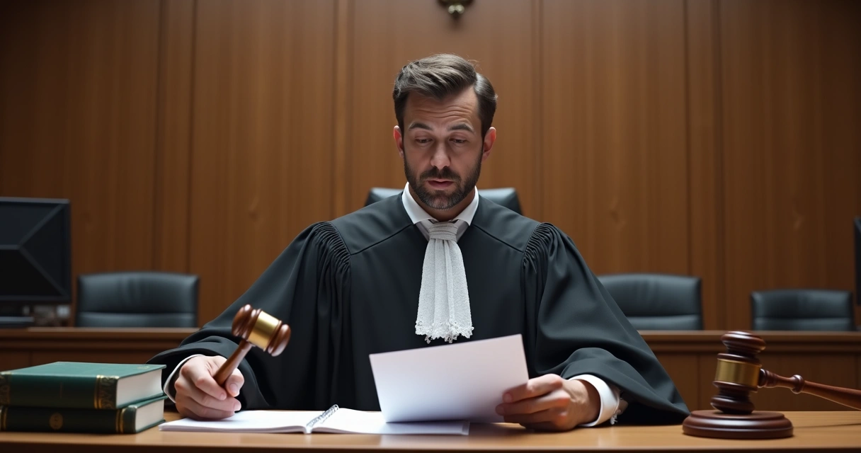 Juiz lendo sentença jurídica sobre rescisão de multipropriedade 