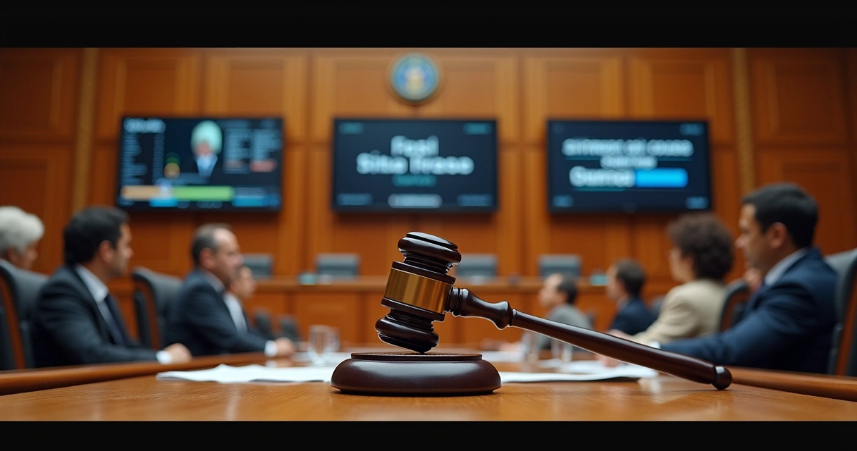 Sessão de julgamento no STF com ministros analisando processo tributário 