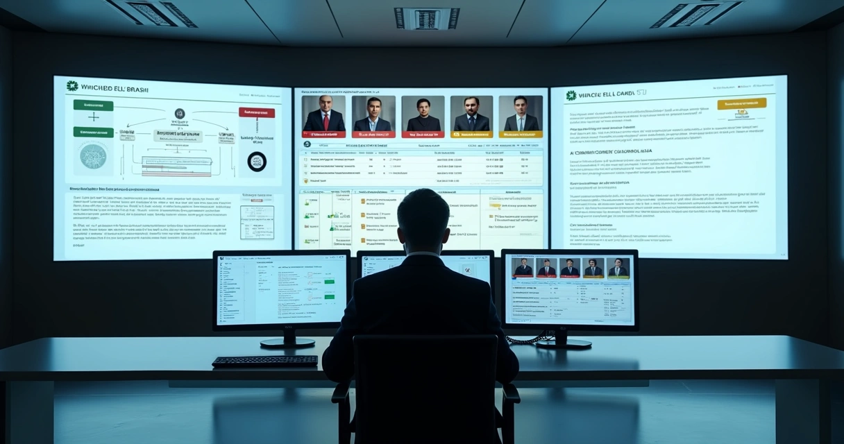 Painel digital exibindo julgamento virtual do STJ com votos eletrônicos 