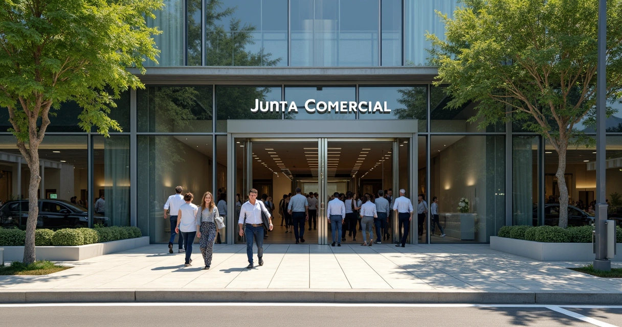 Fachada da Junta Comercial com pessoas entrando 