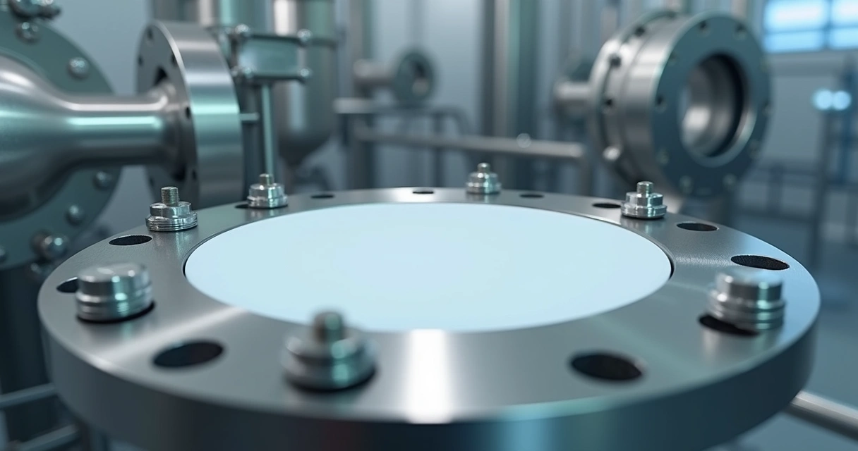 Juntas de teflon: junta de PTFE instalada em flange industrial