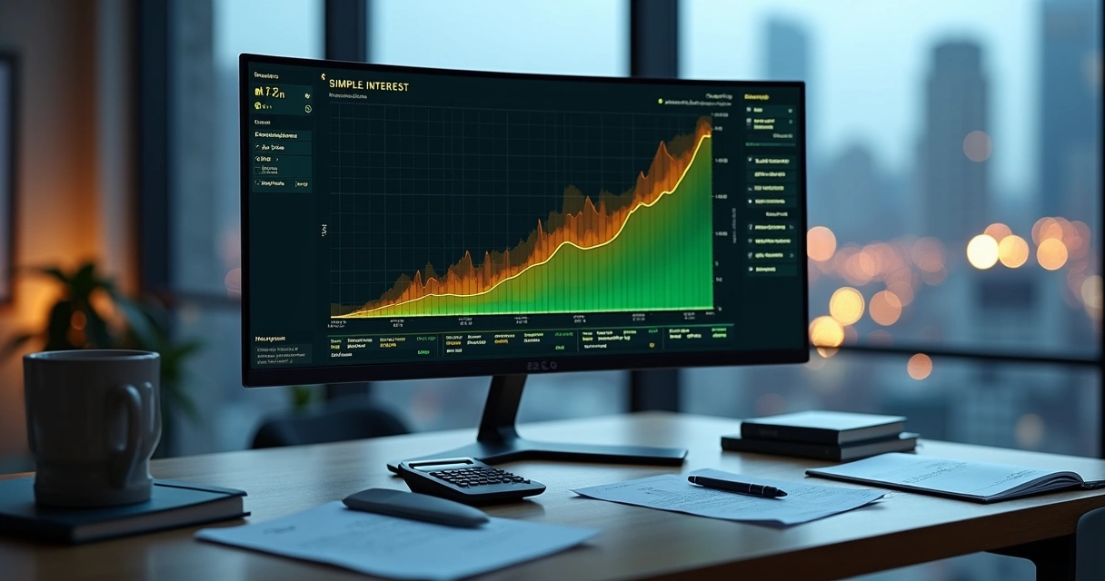 Projeção de comparação entre juros simples e juros compostos em gráfico financeiro colorido 