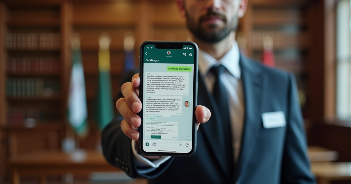 Oficial de justiça mostrando tela de WhatsApp com citação em processo judicial 