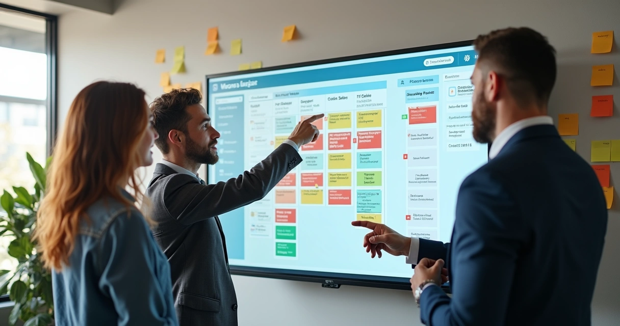 Painel Kanban digital exibindo demandas organizadas para equipes de atendimento 