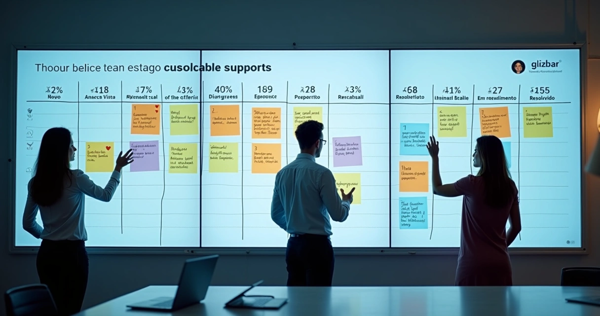 Tela de Kanban mostrando processos de atendimento ao cliente 