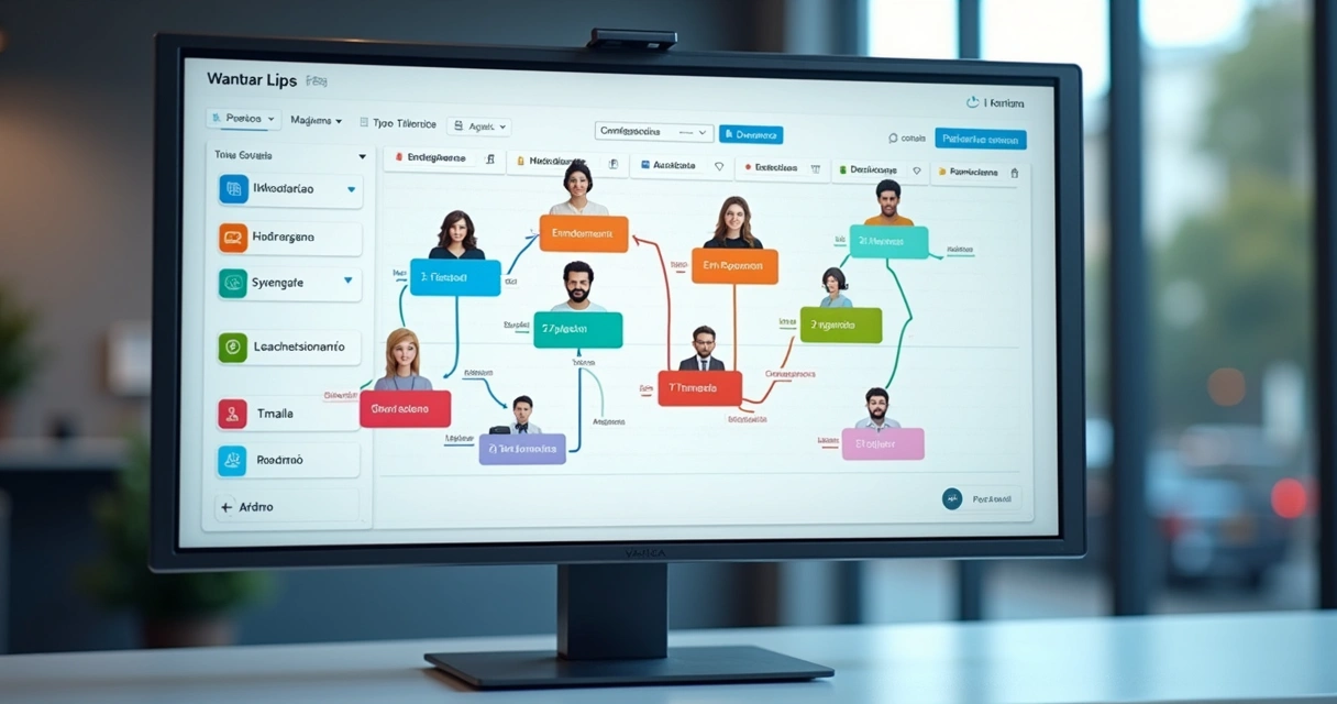 Painel kanban digital com fluxos de atendimento ao cliente organizados por etapas 