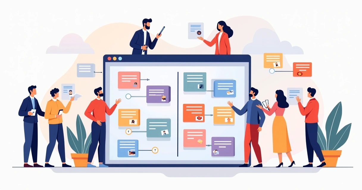 Quadro Kanban usado nos departamentos de uma agência. 