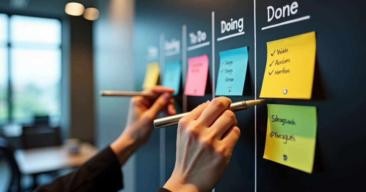 Quatro colunas de Kanban coloridas 