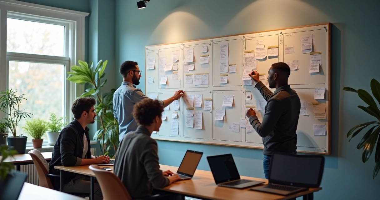 Quadro Kanban em escritório colaborativo 