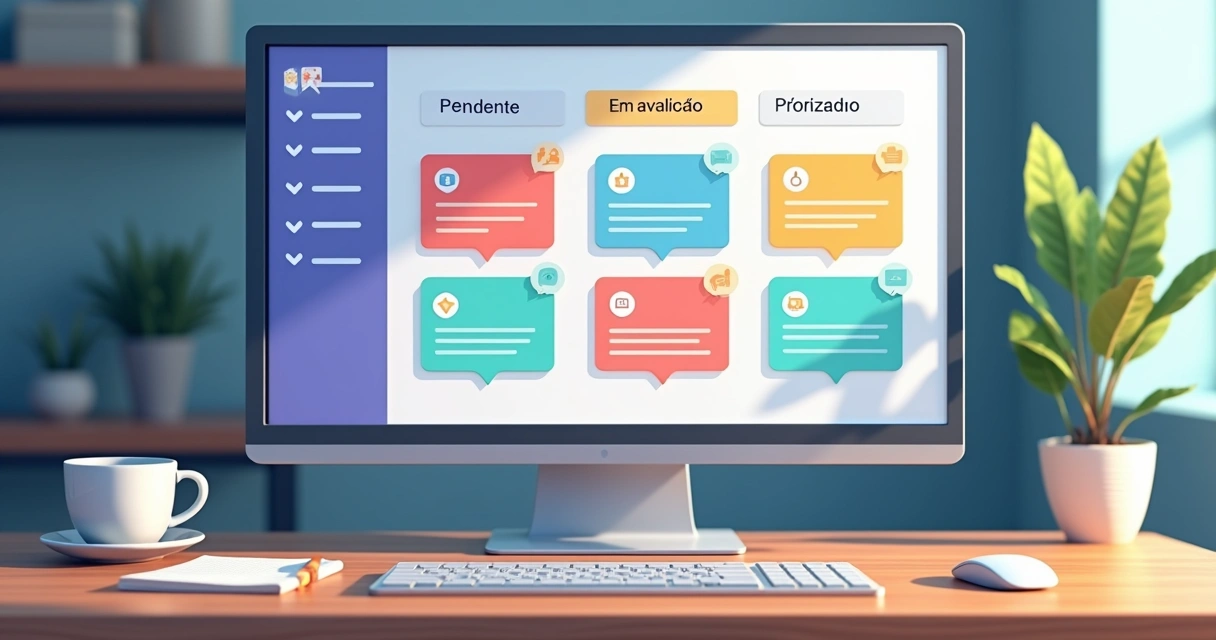 Kanban digital com cartões de feedback coloridos