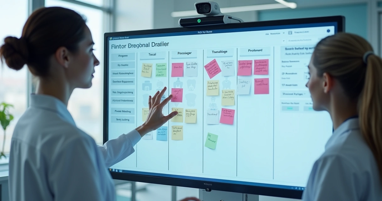 Quadro Kanban de fluxo financeiro e próteses em clínica odontológica 