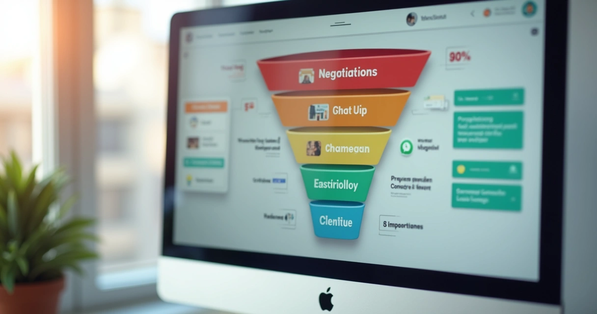 Funil de vendas imobiliário com cards em estilo kanban 