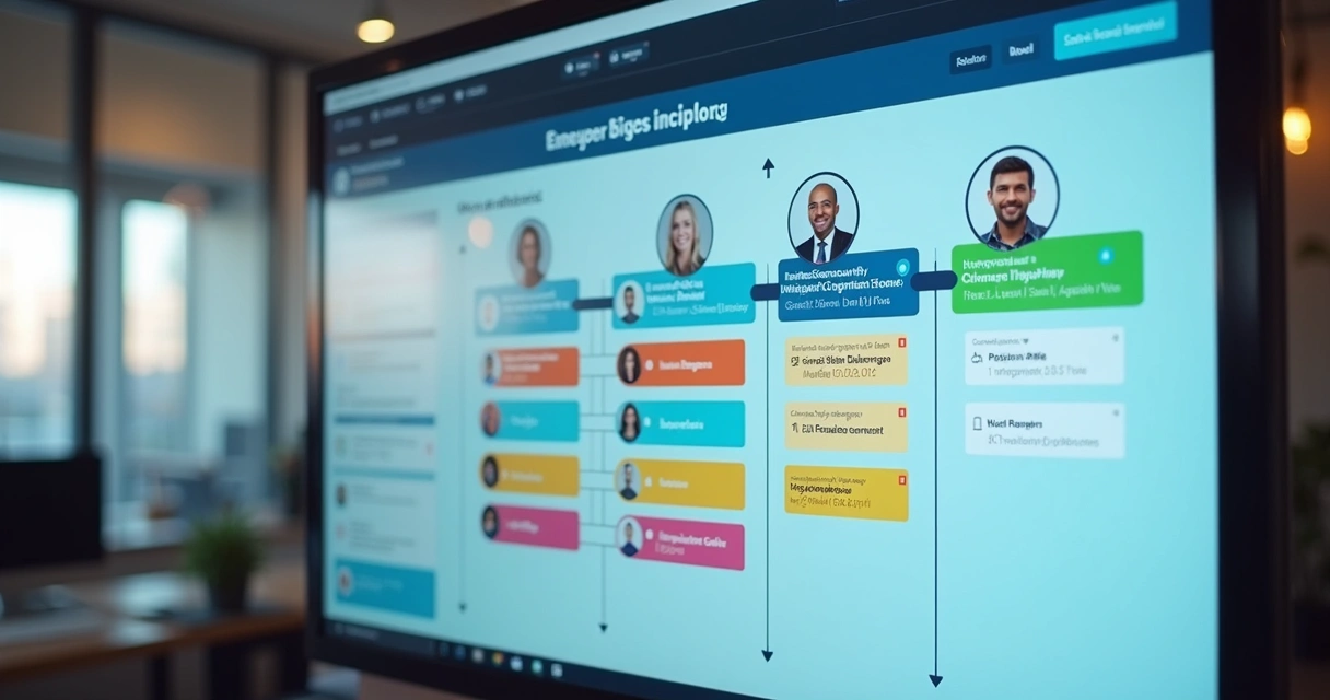 Quadro kanban digital com cartões representando oportunidades em diferentes fases. 