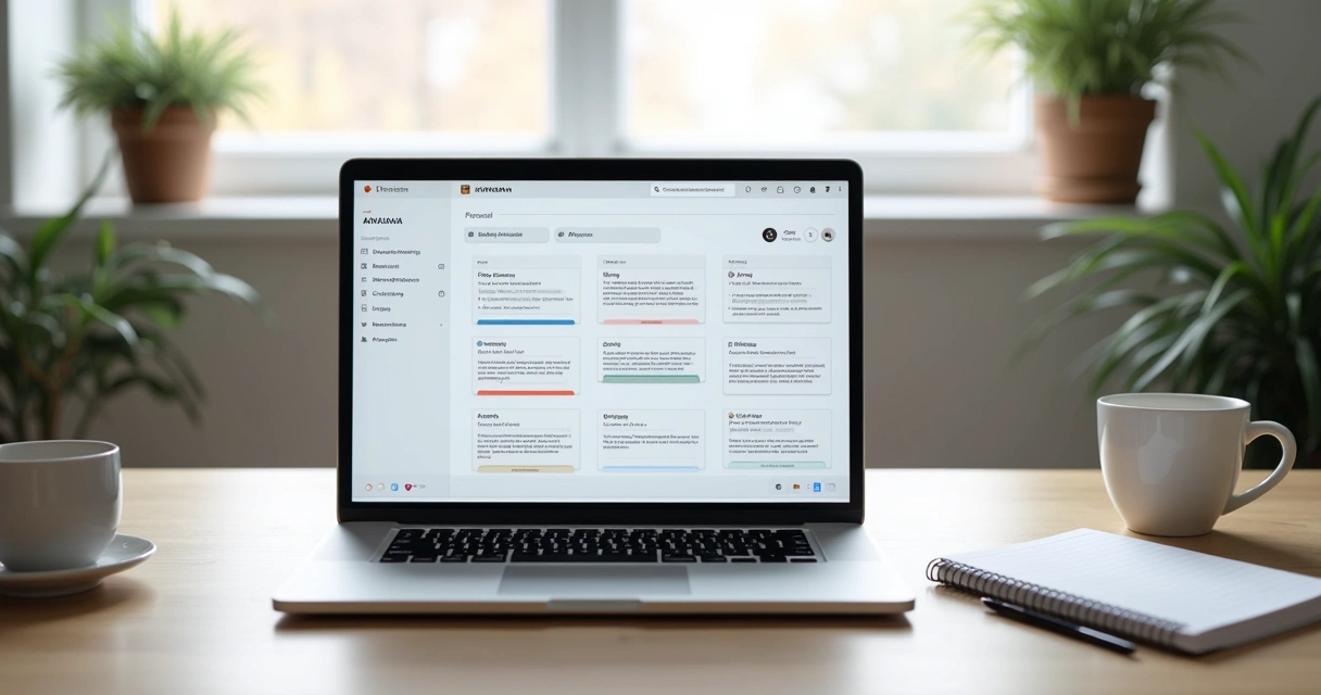 Kanban pessoal digital em notebook sobre mesa de trabalho 