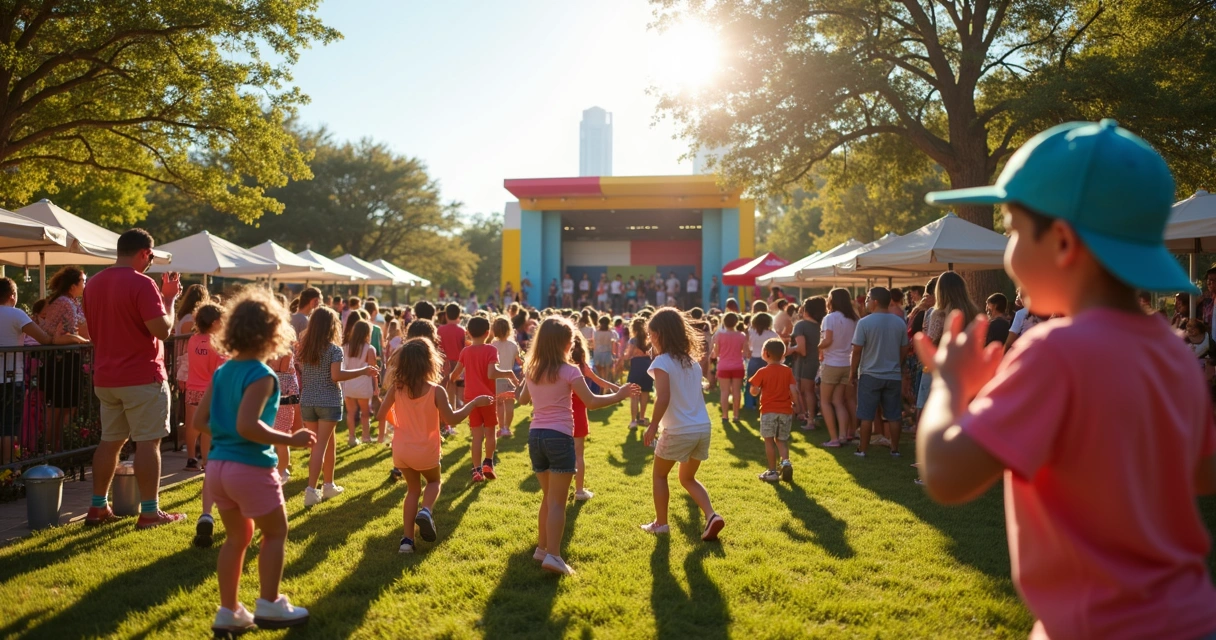 Kids dancing at outdoor concert in Austin