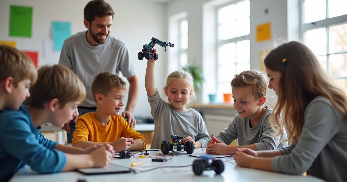 Children participating in a robotics and science camp