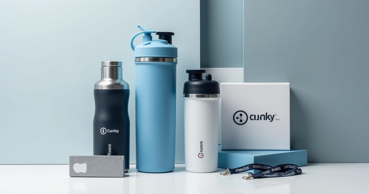Kit de brindes fitness com coqueteleira, garrafa térmica e copo personalizado 