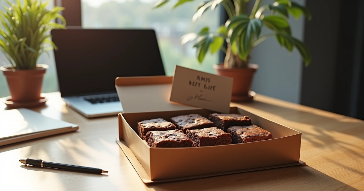 Kit de brownies premium sobre uma mesa de escritório 