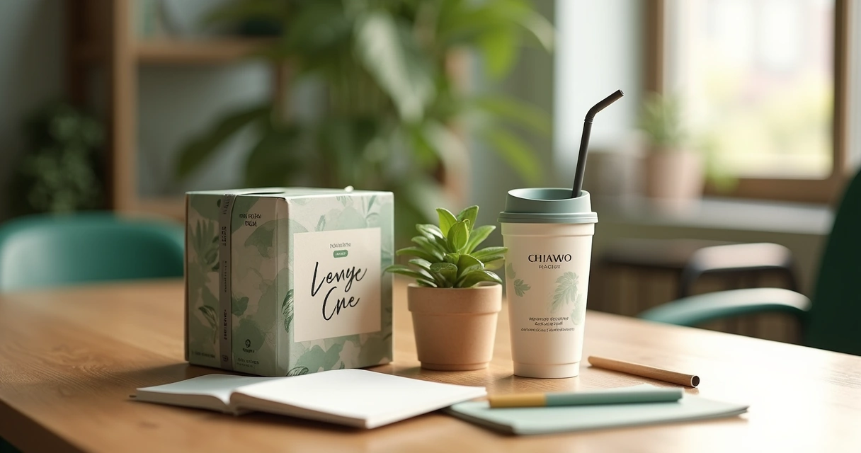 Kit ecológico com copo personalizado, canudo reutilizável, bloco de papel reciclado e caixa sustentável 
