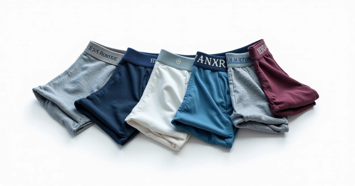 Conjunto de cuecas masculinas coloridas, empilhadas