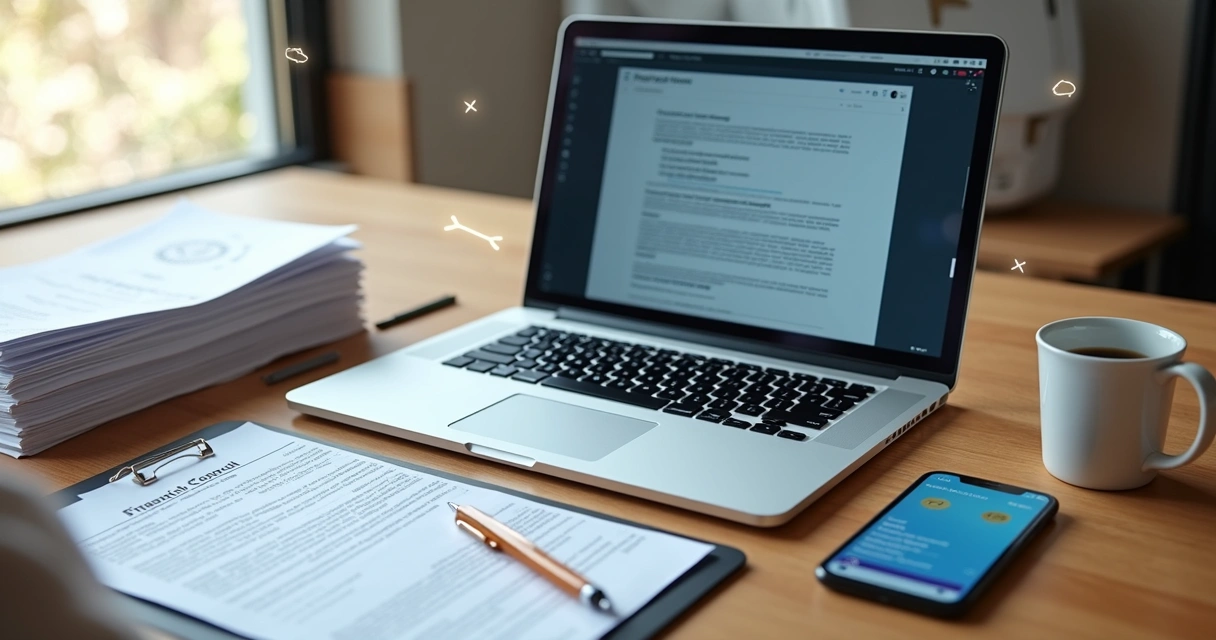 Documentos digitais para freelancer organizados em mesa de trabalho