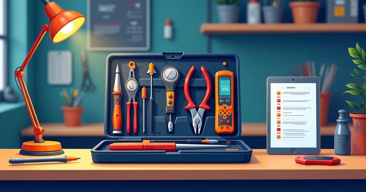 Kit de ferramentas moderna para técnico sobre bancada