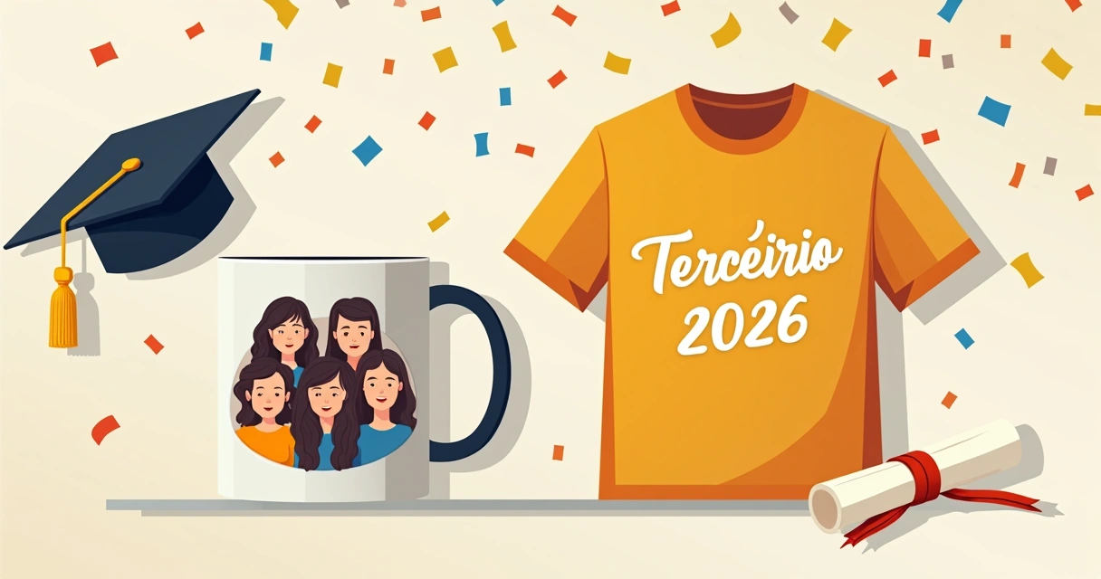Kit de formatura com caneca personalizada e camiseta do terceirão 