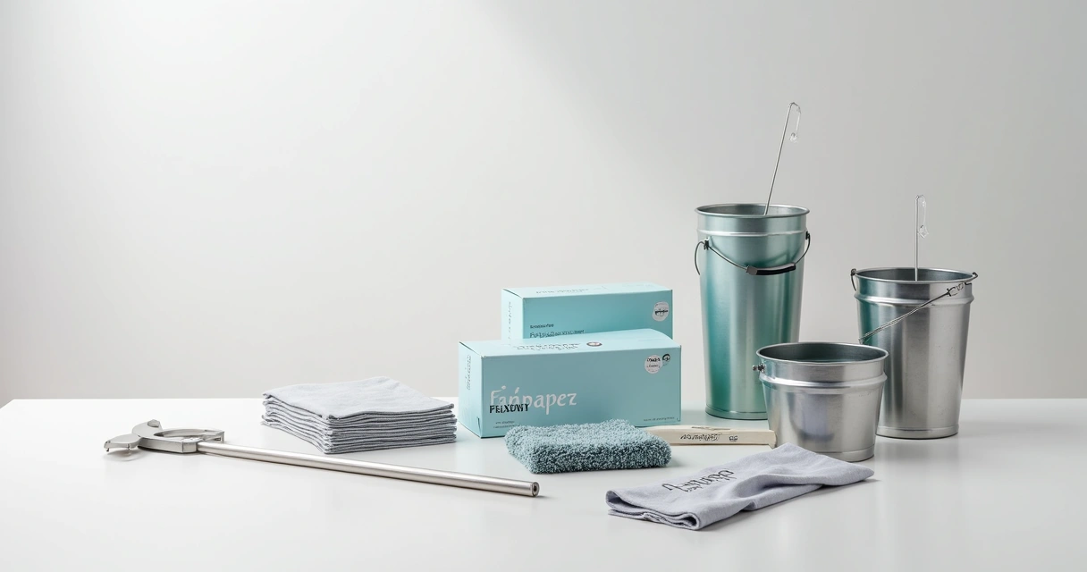 Kit de limpeza FANPAPER FLEX com utensílios metálicos em destaque 