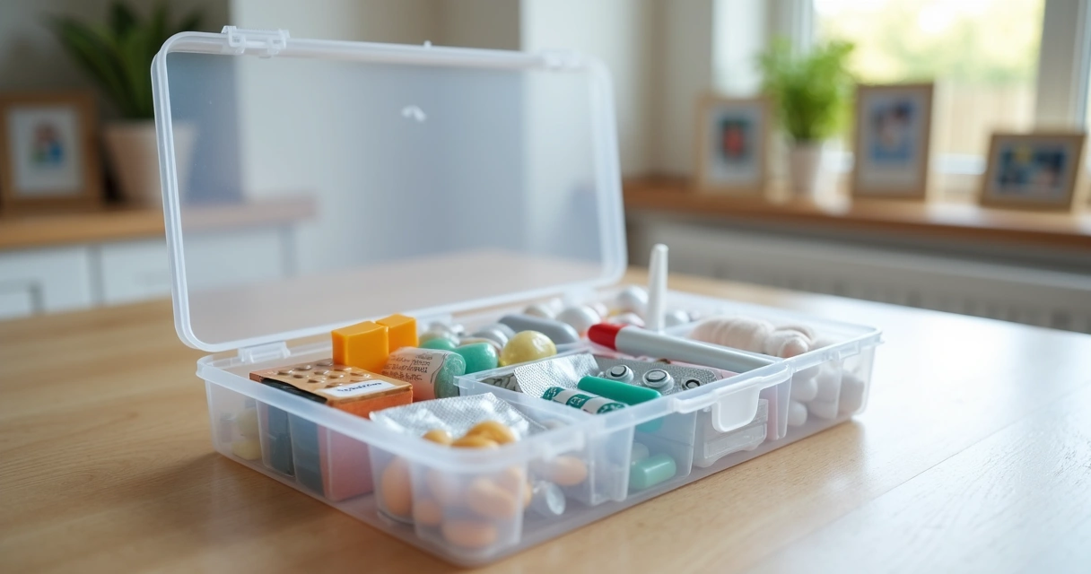 Caixa de medicamentos organizada com divisórias 