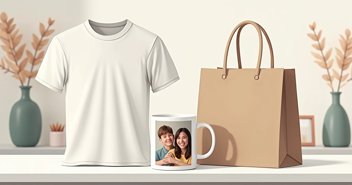 Kit com camiseta personalizada, caneca e ecobag com fotos 