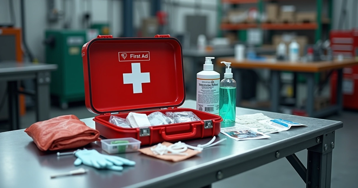 Kit de primeiros socorros completo em ambiente industrial 