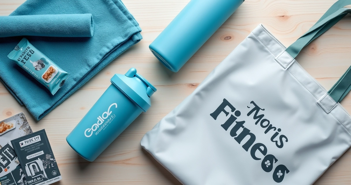 Kit promocional fitness com coqueteleira e acessórios de marca