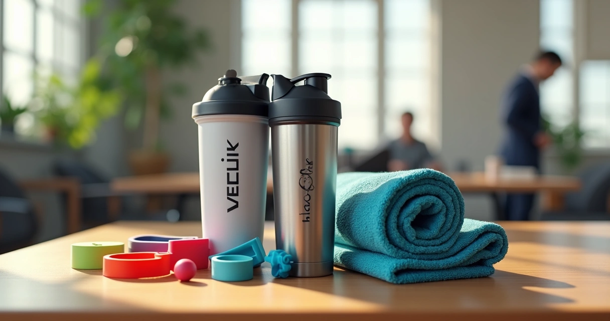Kit promocional fitness com coqueteleira Velik, garrafa térmica e acessórios 