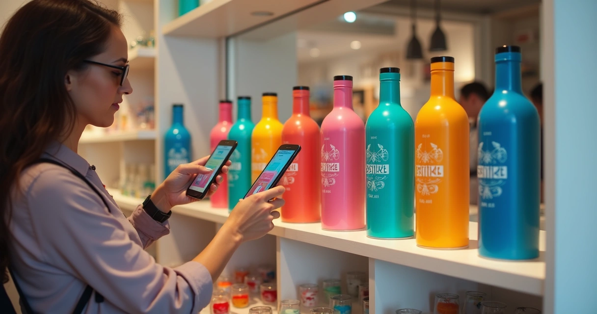 Expositor self-service com coqueteleiras personalizadas em prateleiras 