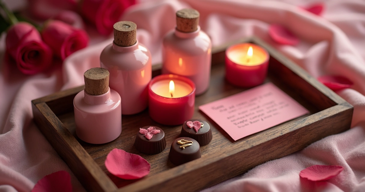 Kit sensorial com velas, óleos e chocolates para casal 