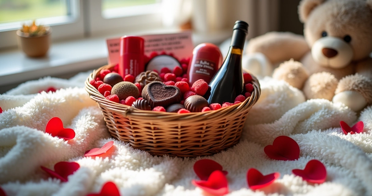 Kit temático de amor com chocolates, vinho e surpresa 