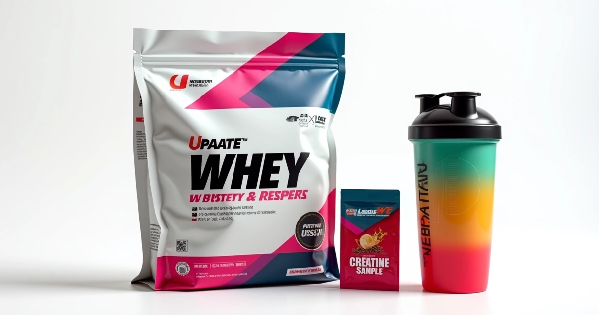 Kit promocional com whey, coqueteleira personalizada e amostra de creatina 