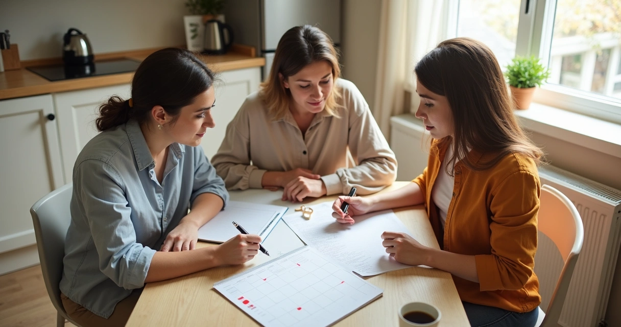 Household members planning together at a kitchen table