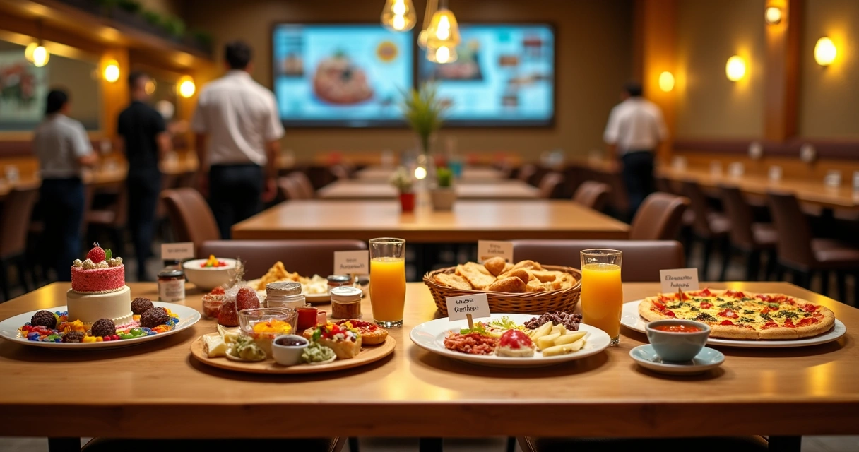 Mesa de restaurante com diversos kits especiais e combos prontos para consumo 