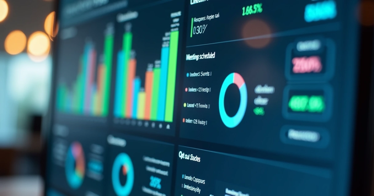 Dashboard de KPIs de automação LinkedIn mostrando taxas de resposta e reuniões agendadas 