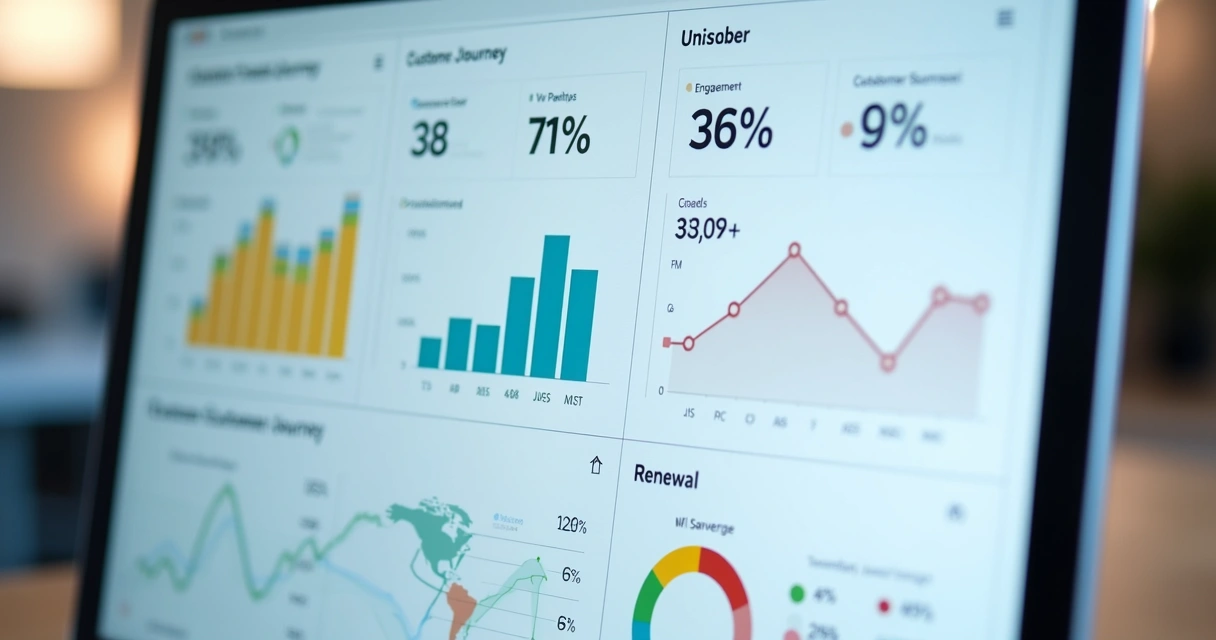 Painel de indicadores mostrando taxas de conversão de upsell segmentadas por ciclo de vida de clientes 