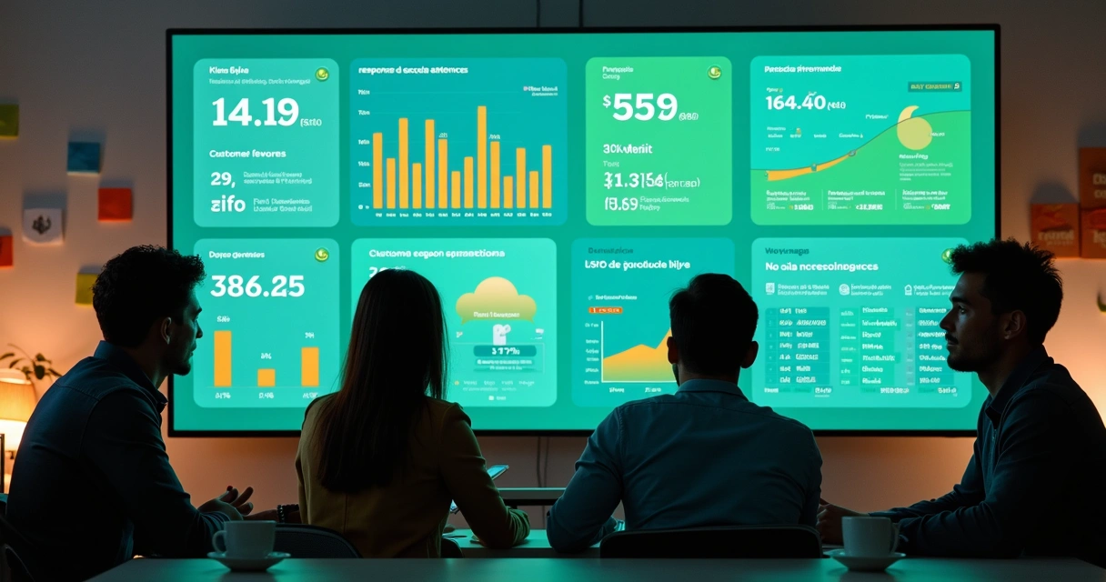 Painel digital com gráficos de KPIs do WhatsApp 