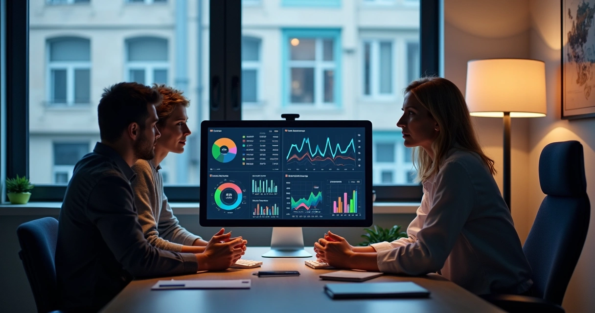 Indicadores chave (KPIs) exibidos em tela de IA para negócios