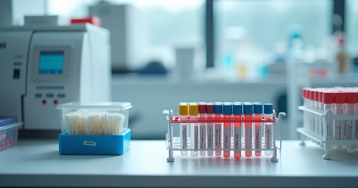 Equipamentos de laboratório e tubos de amostra para exames de IST
