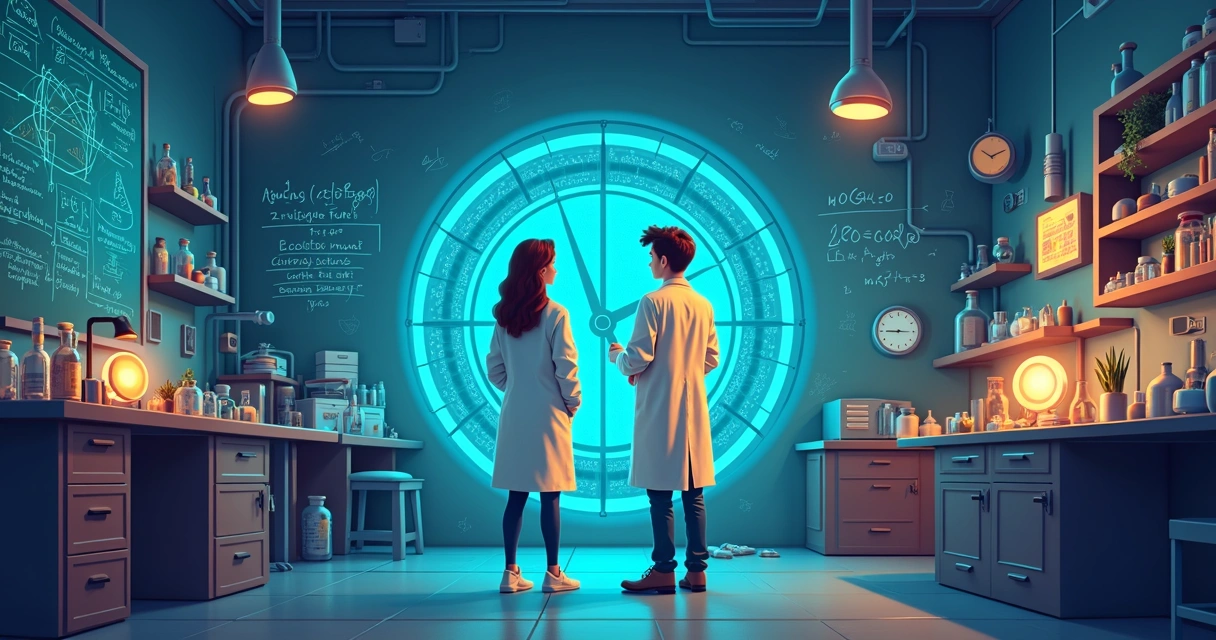 Personagens de anime em laboratório de viagem no tempo 