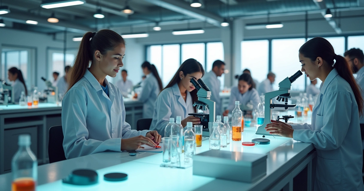 Laboratório escolar moderno com alunos