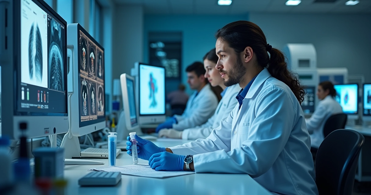 Laboratório com exames de tuberculose em análise detalhada 