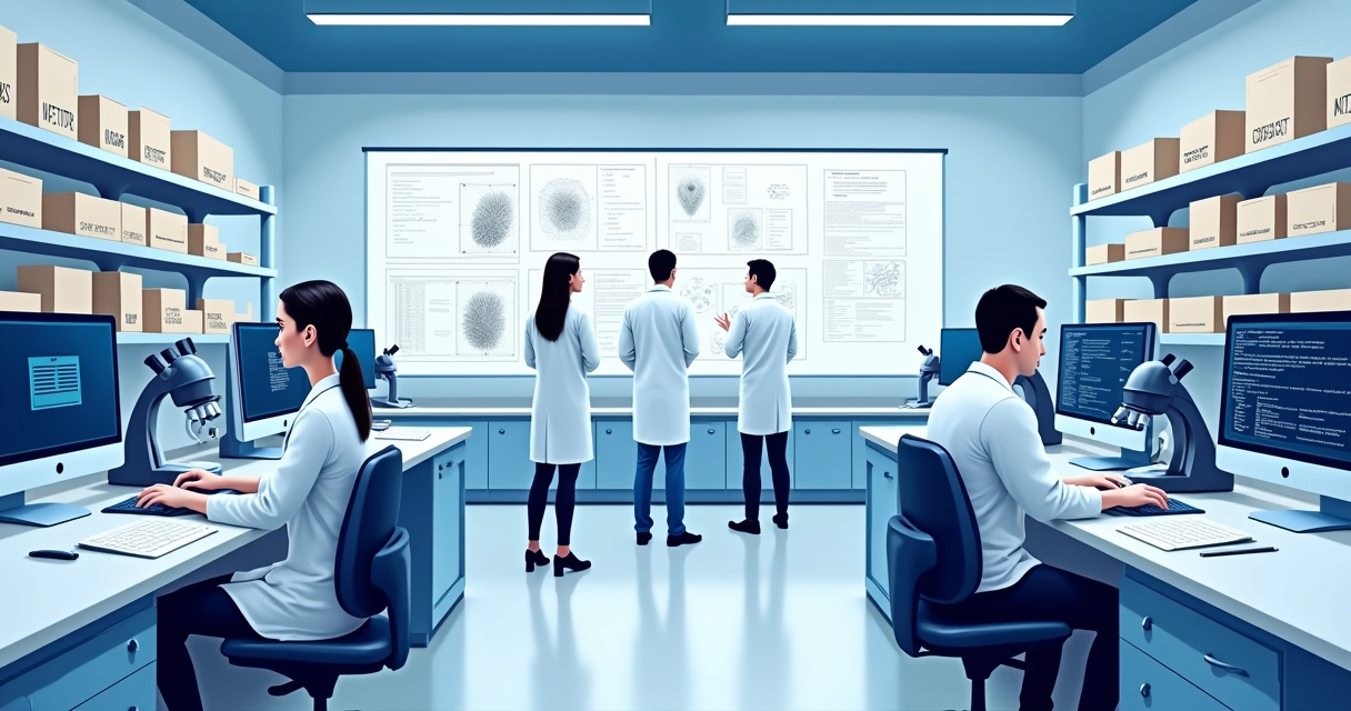 Laboratório forense com equipamentos tecnológicos 