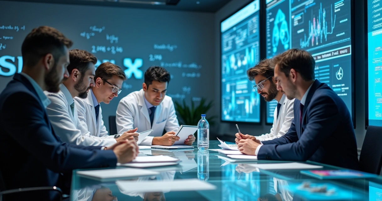 Equipe em laboratório de inovação trabalhando em IA 