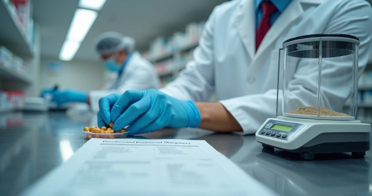 Laboratório de manipulação preparando cápsulas